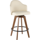 Ahoy 26" Counter Stool in Cream Leatherette & Walnut Finish